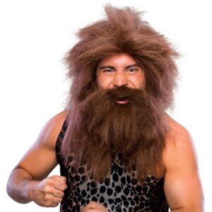 NWT Rubie's Pre-Historic 2-Piece Wig & Beard Set in Brown
